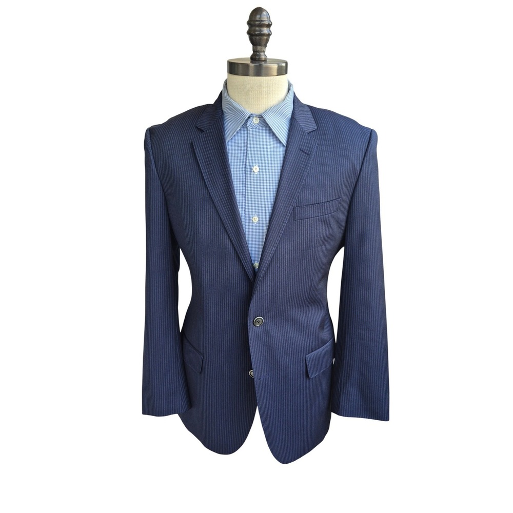 Hugo Boss Mens Black Blue Pinstripe Two Button Blazer Jacket Hutson2 Gander 40 R